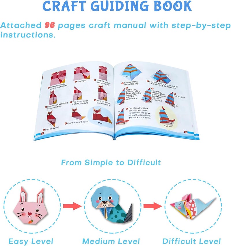 NISCHA Origami Kit for Kids Ages 5-16, 212 Sheets with 72 Patterns & Instruction Book | Origami Paper Kit for Beginners & Advanced | Arts & Crafts Toys for Girls & Boys Ages 8-12 | Birthday & Christmas Gifts - Image 3